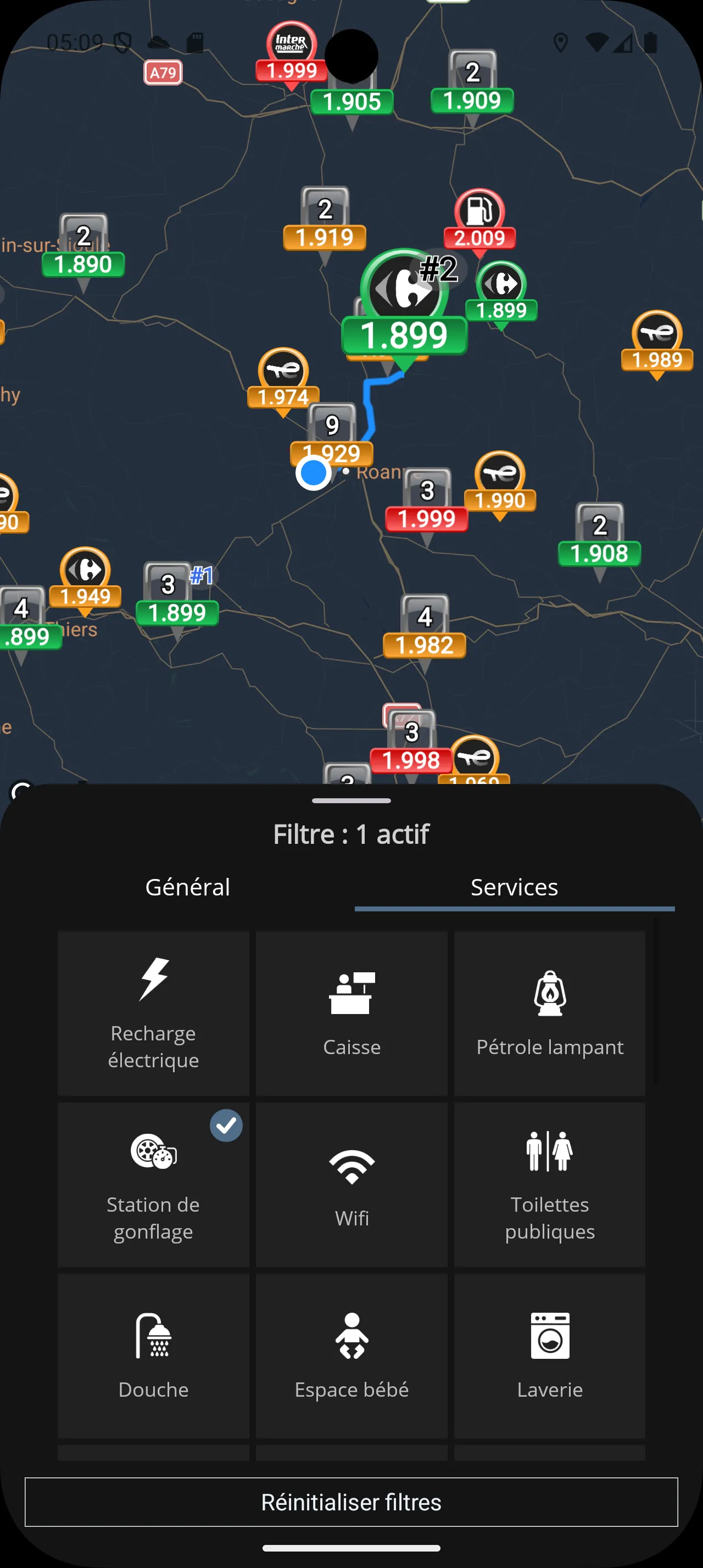Filtrer les stations par services disponibles.