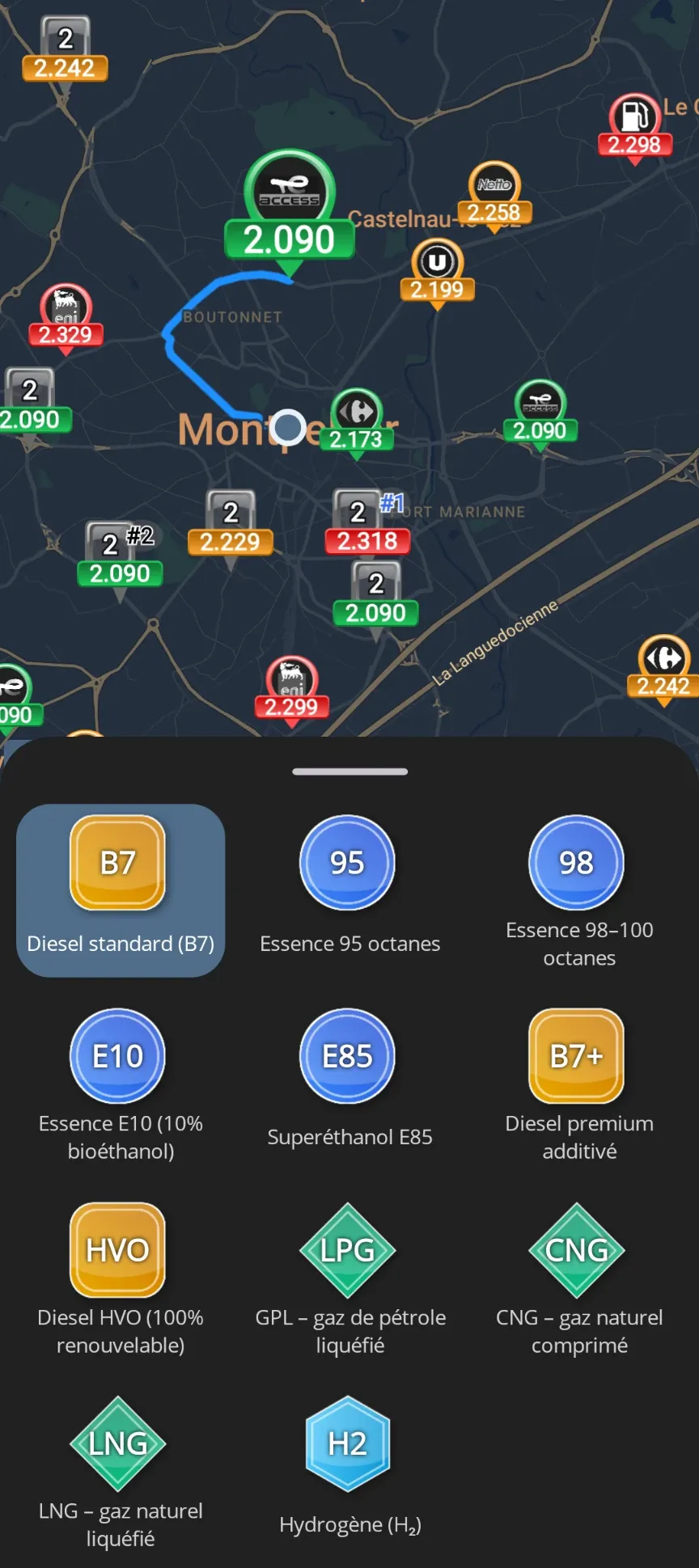 Filtrer par type de carburant.