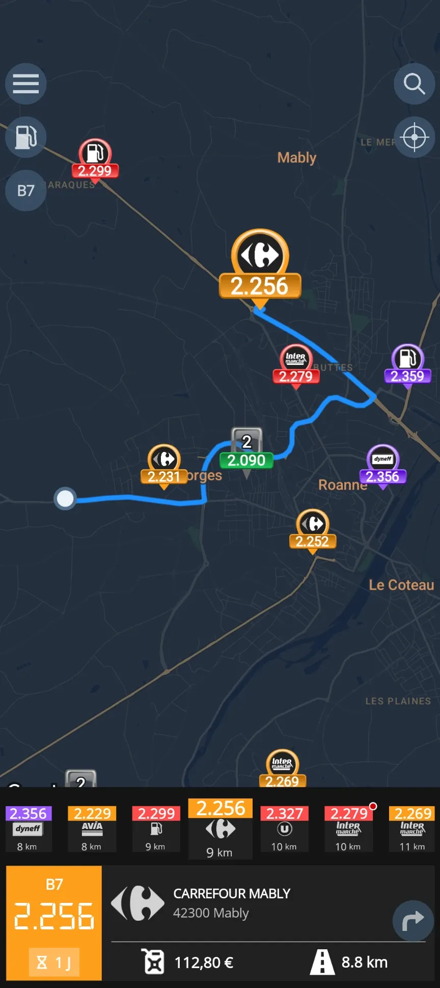 Navigation rapide entre stations.