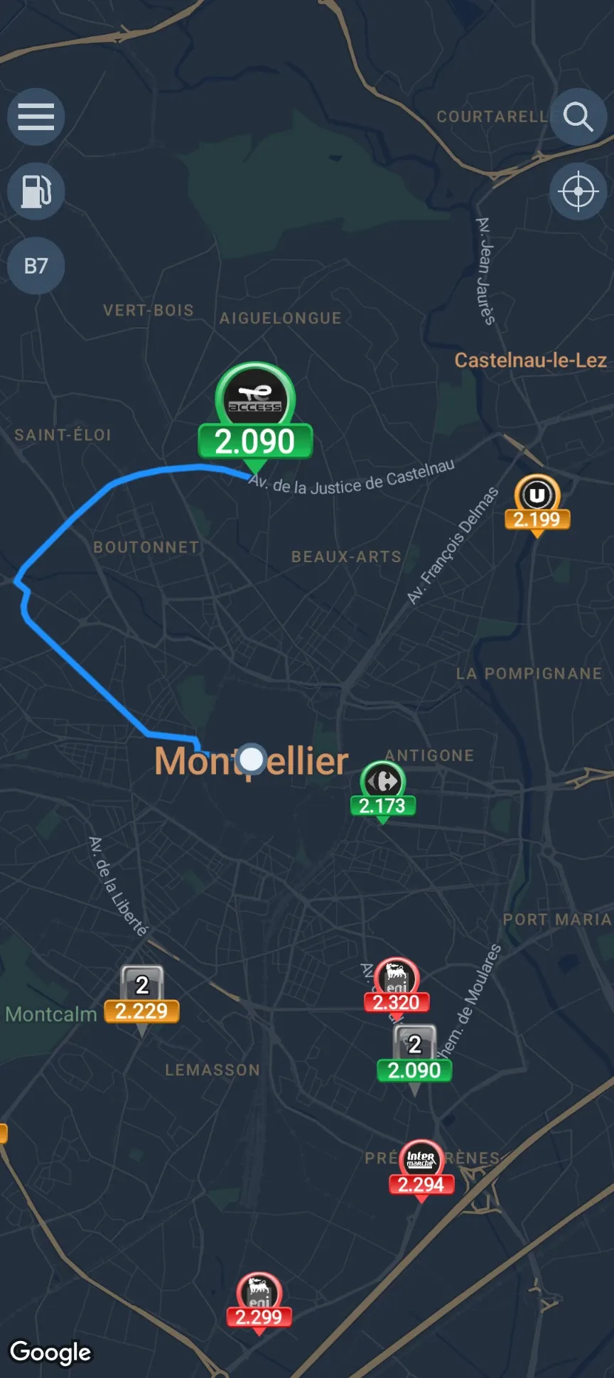 Mise en avant immédiate d'une station service pertinente.