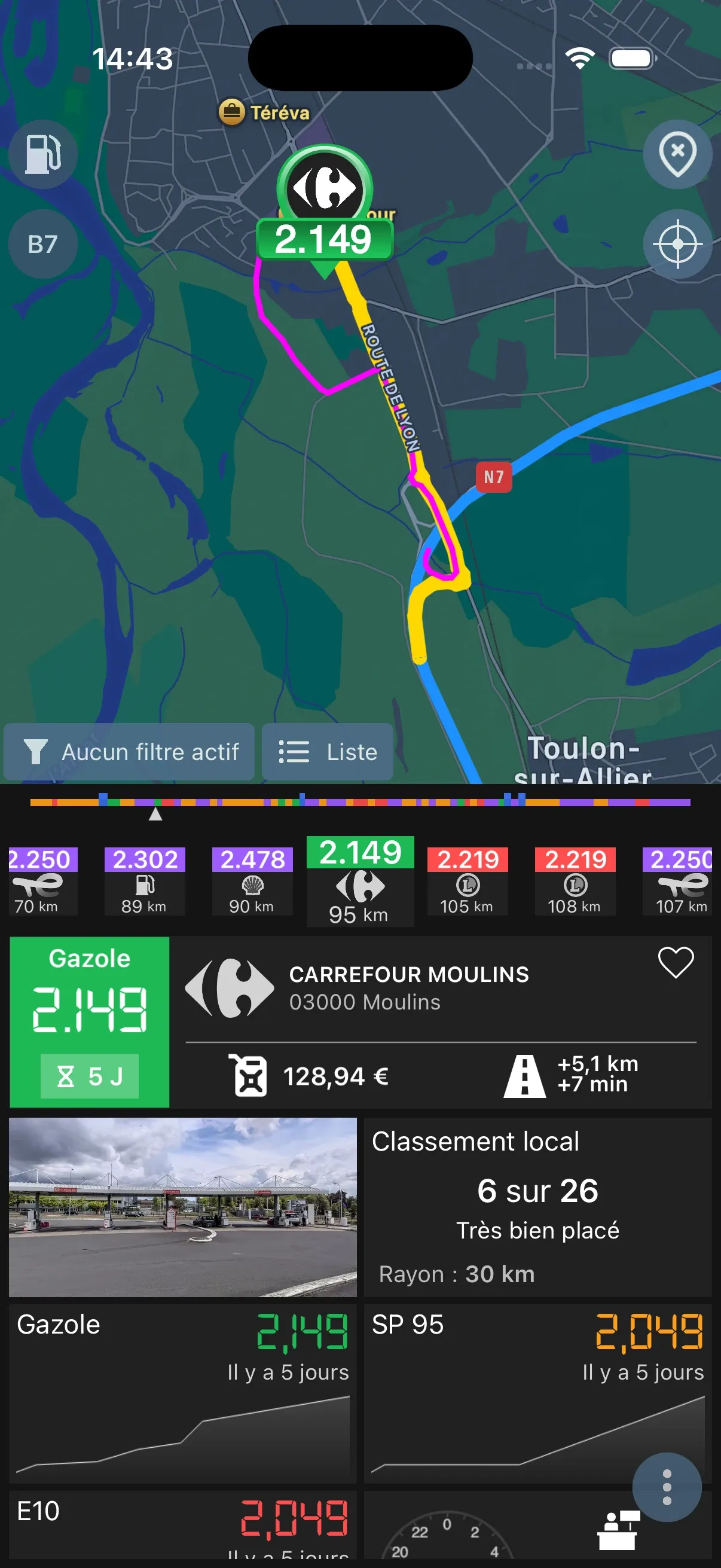 Détour pour rejoindre une station.